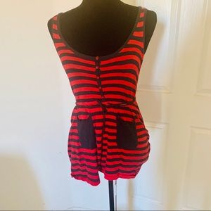 Small Red/Navy Blue Striped Split Shirt